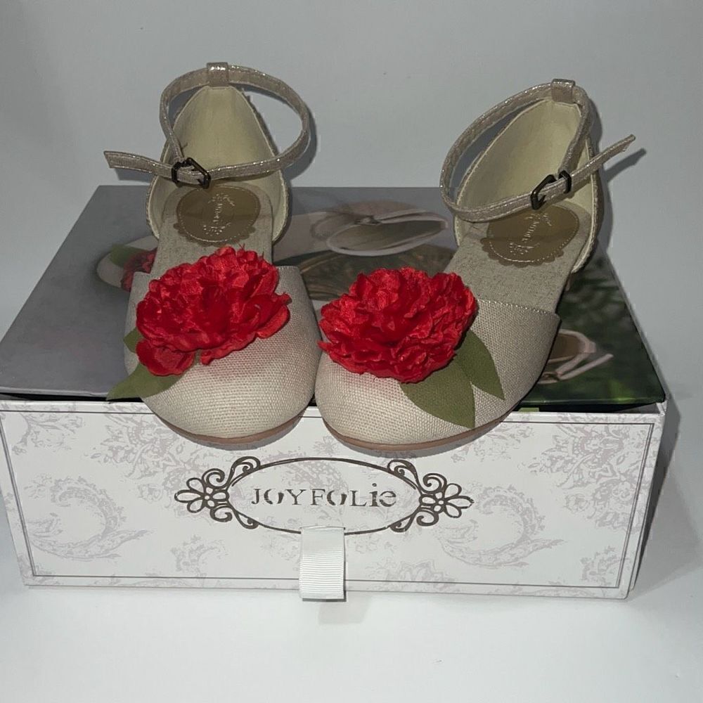 Joyfolie Hailey Flat in Red Mary Jane Youth Shoe Sz 3 Girl Y3 Red Flower Holiday